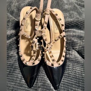 Valentino Garavani Black and Cream Studded Heels